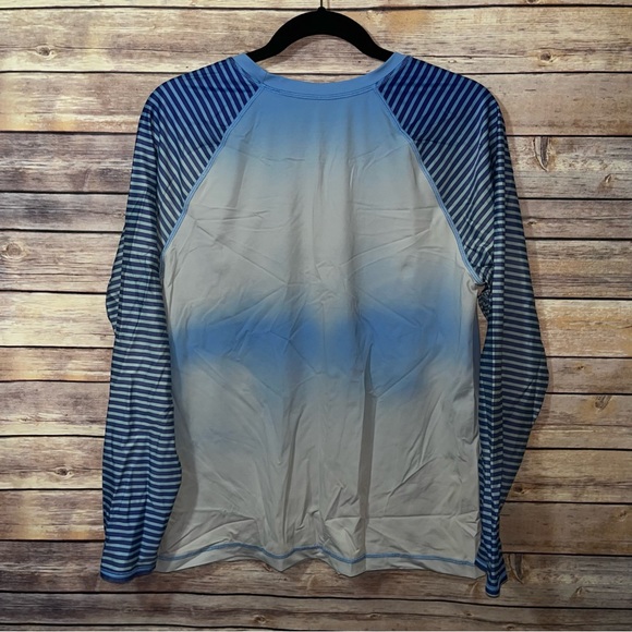 L.L. Bean Blue Gray Swim Rash Guard Size Large Stripe Tie Dye C3 - Picture 4 of 4